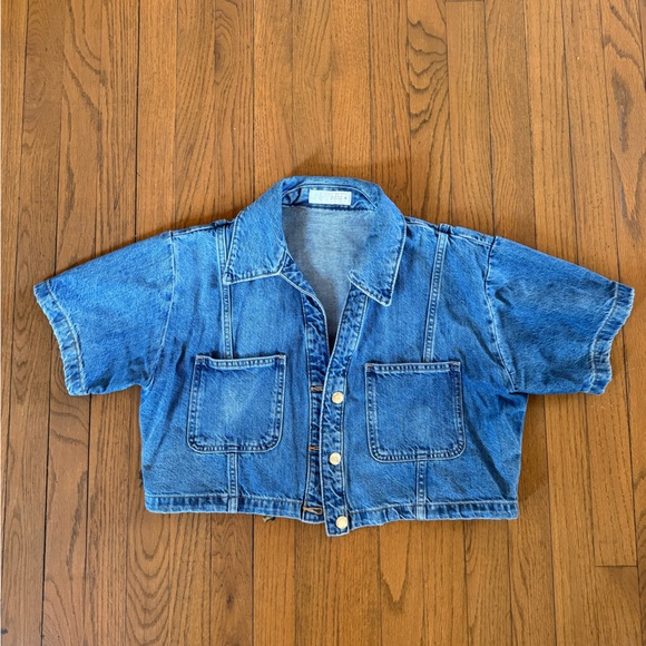 Zara Jackets & Blazers - Zara Light Blue Denim cropped short sleeve Jacket